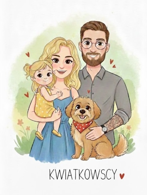 Ilustrowany Personalizowany Portret Rodzinny na Płótnie (60x40cm)