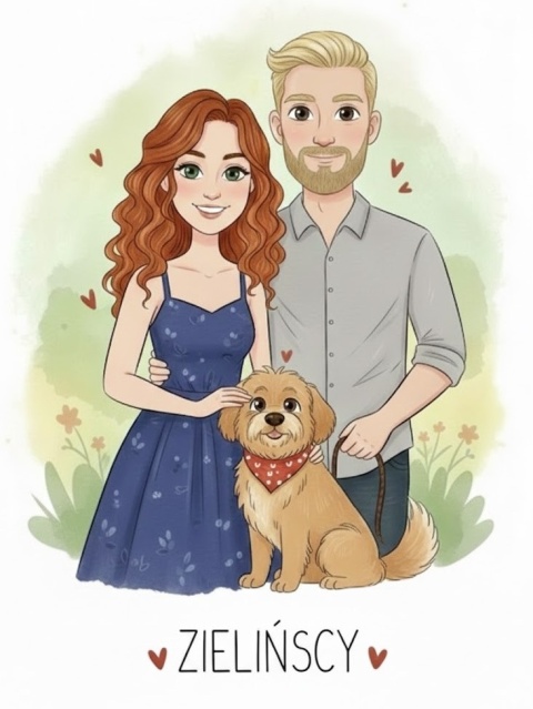 Ilustrowany Personalizowany Portret Rodzinny na Płótnie (60x40cm)