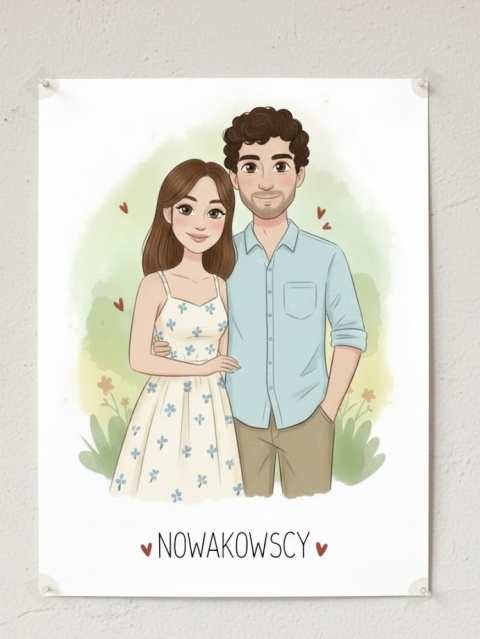 Ilustrowany Personalizowany Portret Rodzinny na Płótnie (80x60cm)