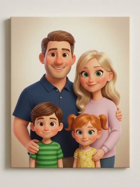 Rodzinny Portret w Stylu Pixar – Personalizowany Obraz na Płótnie (60×40 cm)