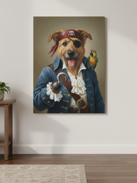 Twój Pies jako Pirat – Personalizowany Śmieszny Portret na Płótnie (120x80cm)