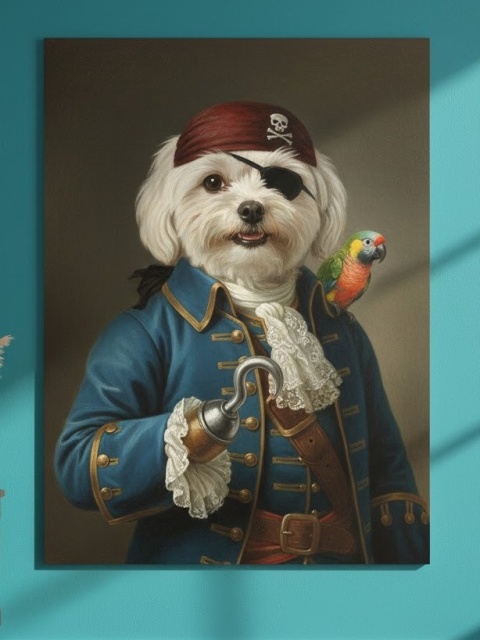 Twój Pies jako Pirat – Personalizowany Śmieszny Portret na Płótnie (60x40cm)