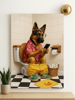 Twój Pies na Toalecie – Śmieszny Personalizowany Obraz na Płótnie (60x40cm)