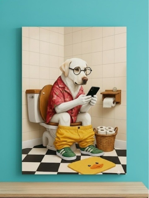 Twój Pies na Toalecie – Śmieszny Personalizowany Obraz na Płótnie (60x40cm)
