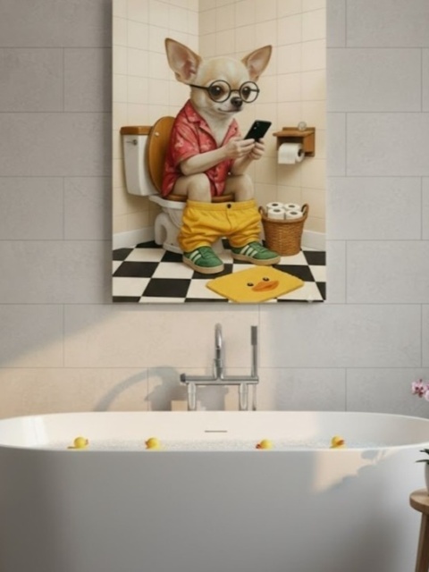 Twój Pies na Toalecie – Śmieszny Personalizowany Obraz na Płótnie (80x60cm)