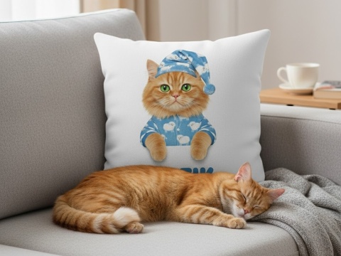 Twój Pupil Śpioch – Personalizowana Poduszka z Psem lub Kotem w Piżamkach